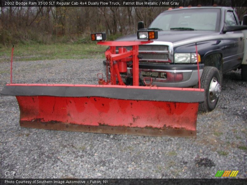 Patriot Blue Metallic / Mist Gray 2002 Dodge Ram 3500 SLT Regular Cab 4x4 Dually Plow Truck