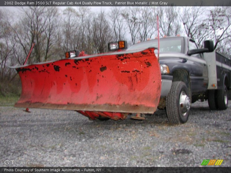 Patriot Blue Metallic / Mist Gray 2002 Dodge Ram 3500 SLT Regular Cab 4x4 Dually Plow Truck