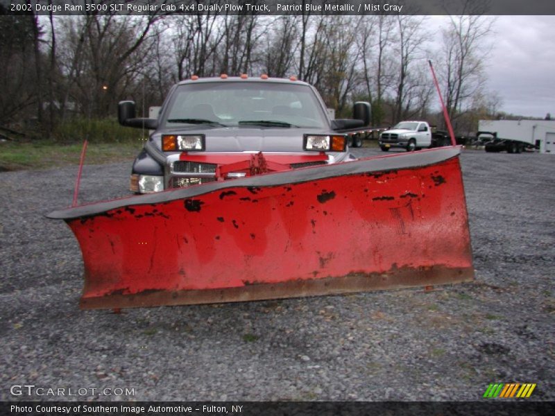 Patriot Blue Metallic / Mist Gray 2002 Dodge Ram 3500 SLT Regular Cab 4x4 Dually Plow Truck