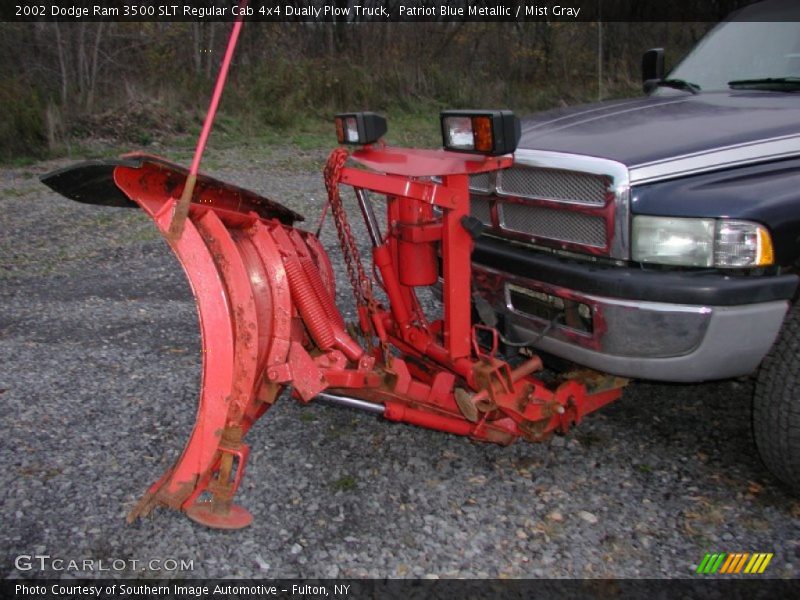 Patriot Blue Metallic / Mist Gray 2002 Dodge Ram 3500 SLT Regular Cab 4x4 Dually Plow Truck