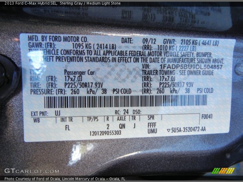 2013 C-Max Hybrid SEL Sterling Gray Color Code UJ