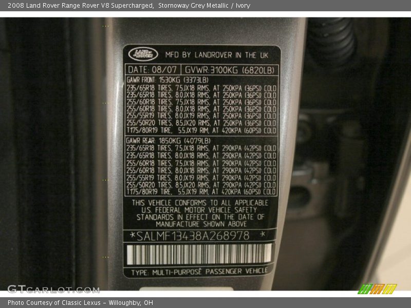 Stornoway Grey Metallic / Ivory 2008 Land Rover Range Rover V8 Supercharged