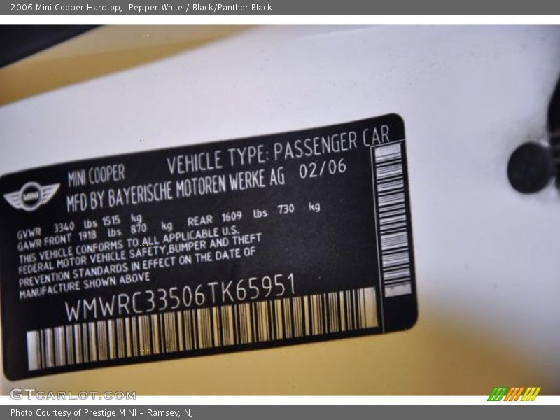 Pepper White / Black/Panther Black 2006 Mini Cooper Hardtop