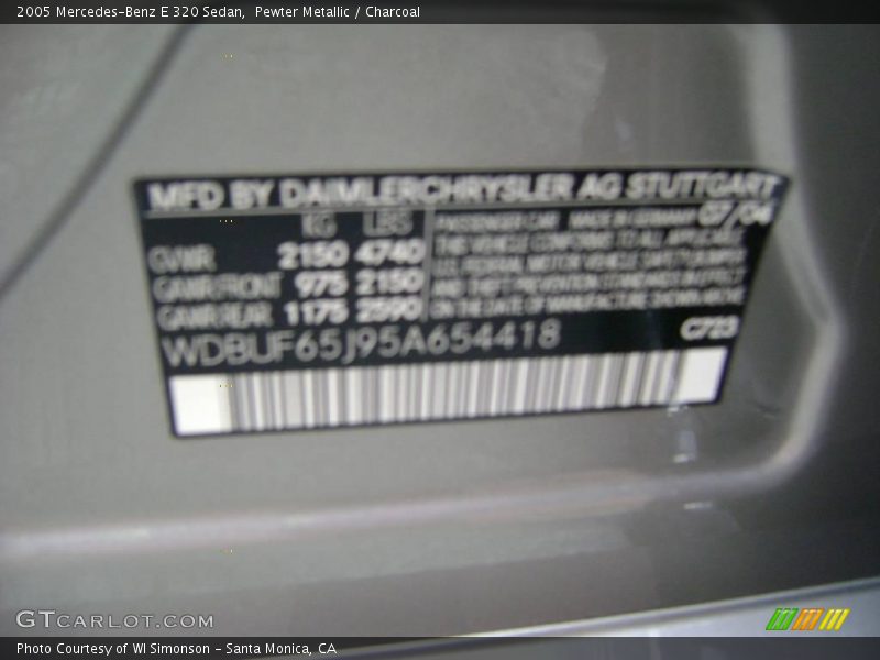 Pewter Metallic / Charcoal 2005 Mercedes-Benz E 320 Sedan