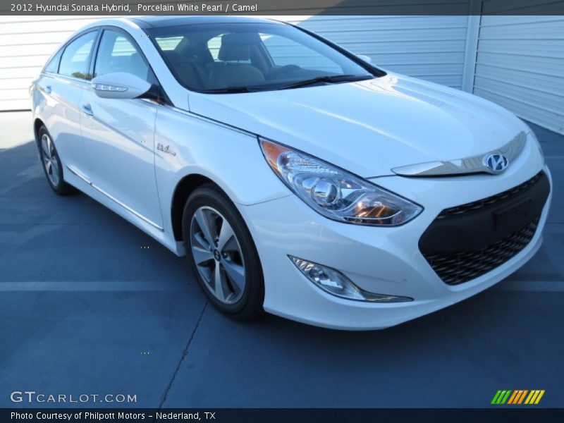 Porcelain White Pearl / Camel 2012 Hyundai Sonata Hybrid