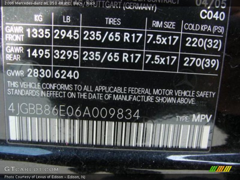Black / Black 2006 Mercedes-Benz ML 350 4Matic