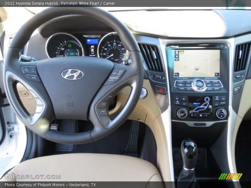 Porcelain White Pearl / Camel 2012 Hyundai Sonata Hybrid