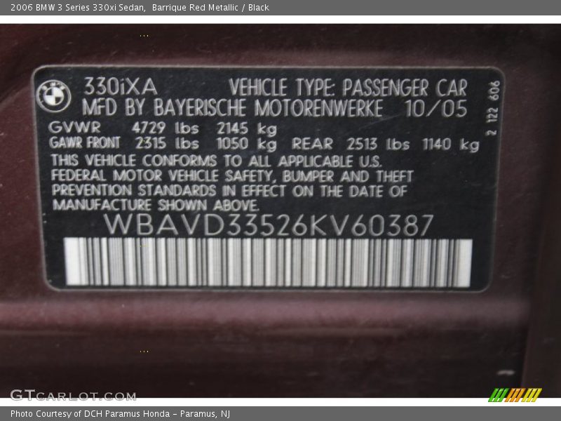 Barrique Red Metallic / Black 2006 BMW 3 Series 330xi Sedan