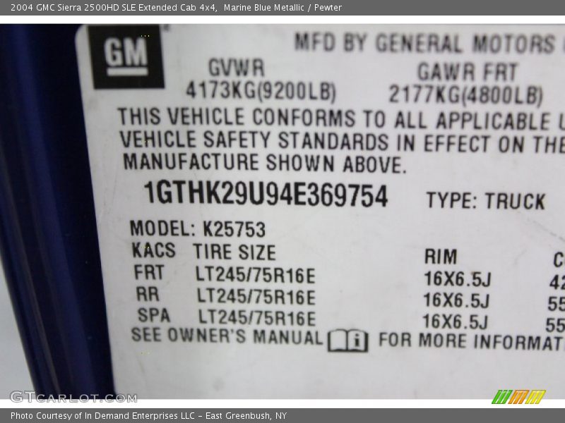 Marine Blue Metallic / Pewter 2004 GMC Sierra 2500HD SLE Extended Cab 4x4