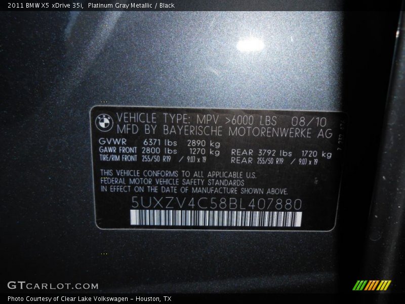 Platinum Gray Metallic / Black 2011 BMW X5 xDrive 35i