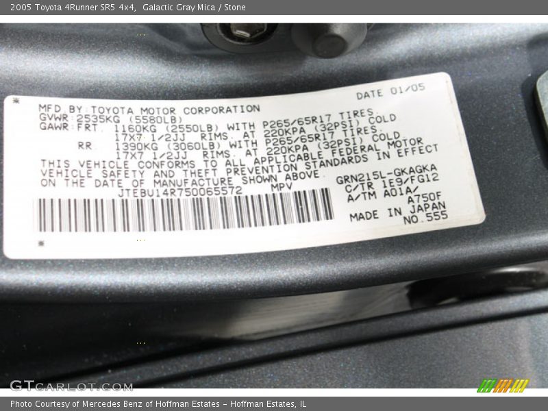 Galactic Gray Mica / Stone 2005 Toyota 4Runner SR5 4x4