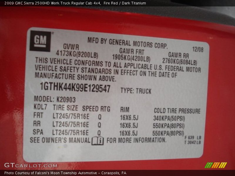 Fire Red / Dark Titanium 2009 GMC Sierra 2500HD Work Truck Regular Cab 4x4