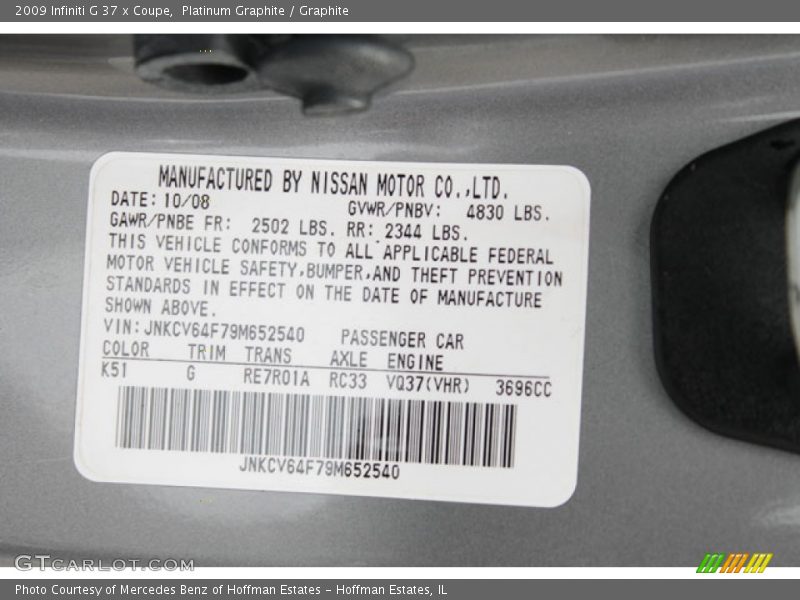 Platinum Graphite / Graphite 2009 Infiniti G 37 x Coupe