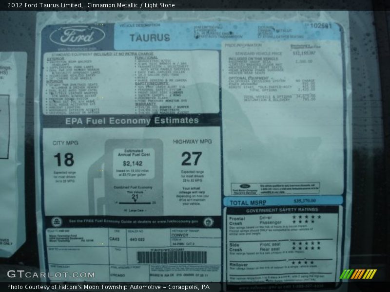  2012 Taurus Limited Window Sticker