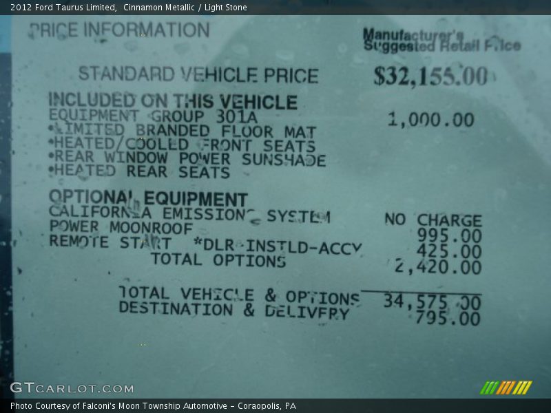  2012 Taurus Limited Window Sticker