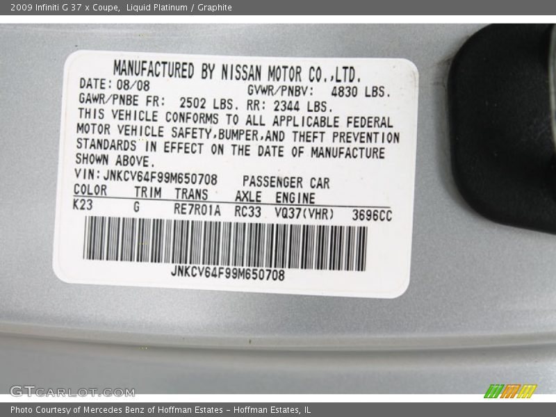 Liquid Platinum / Graphite 2009 Infiniti G 37 x Coupe