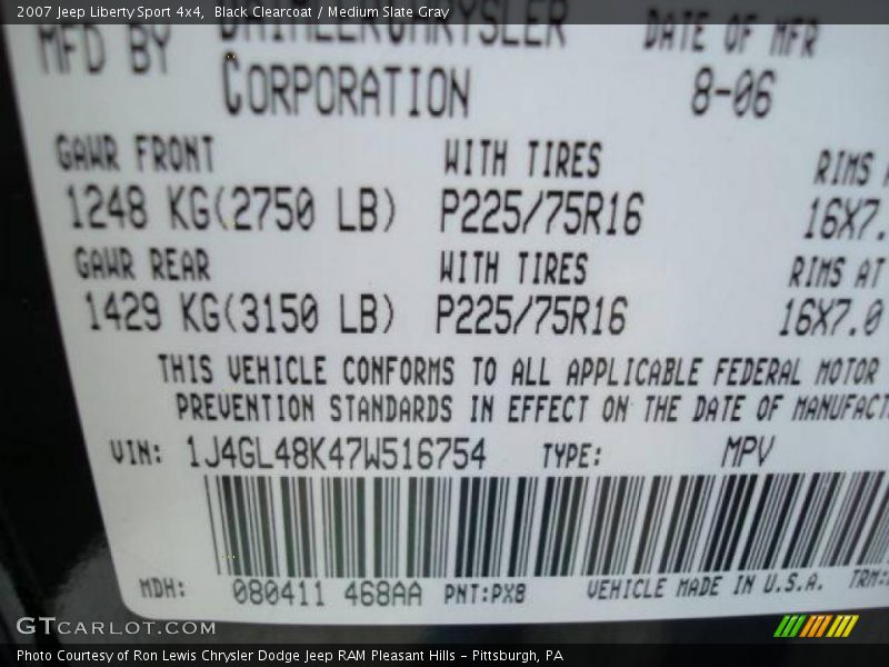Black Clearcoat / Medium Slate Gray 2007 Jeep Liberty Sport 4x4