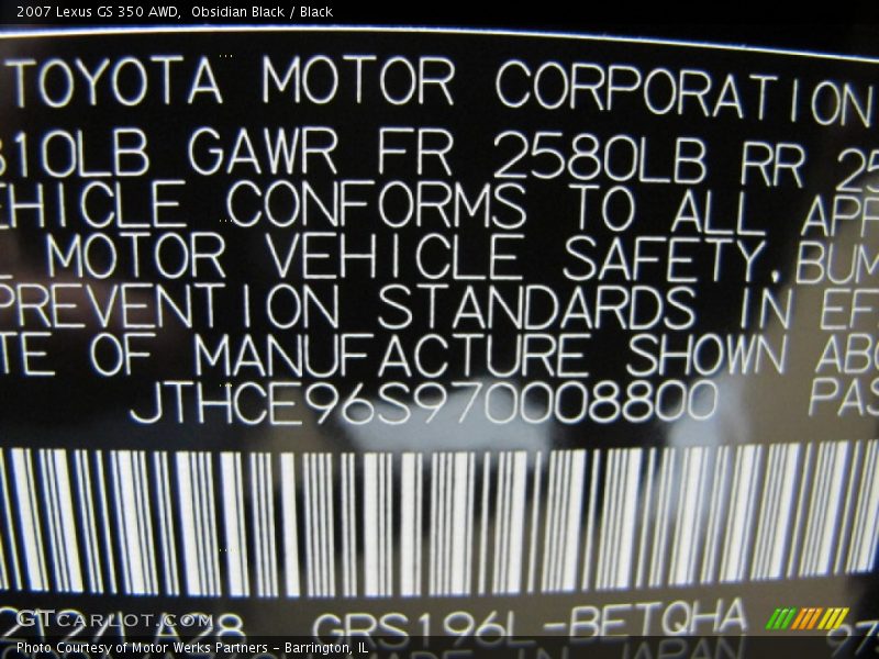 Obsidian Black / Black 2007 Lexus GS 350 AWD