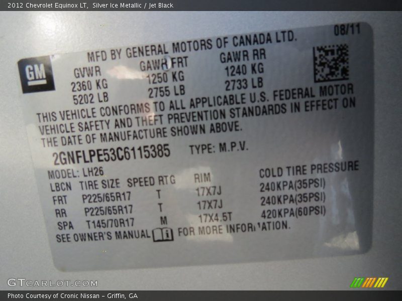 Silver Ice Metallic / Jet Black 2012 Chevrolet Equinox LT