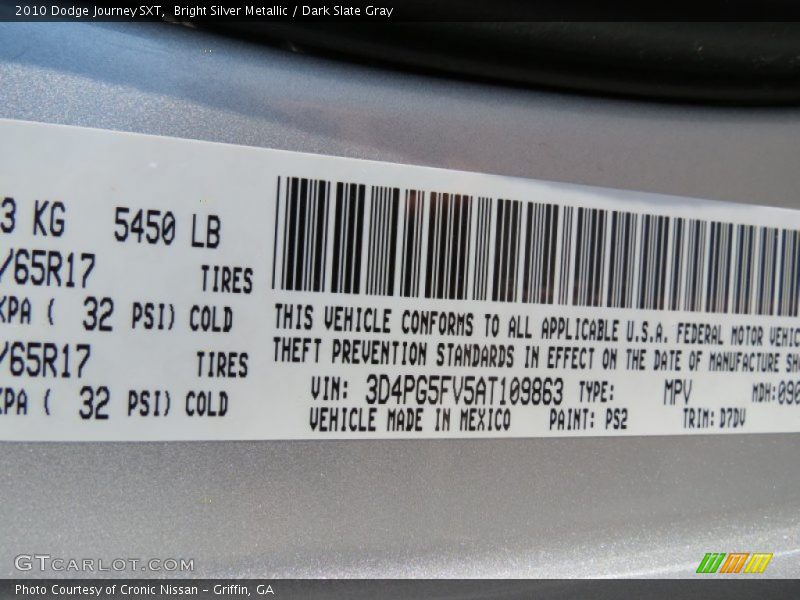 Bright Silver Metallic / Dark Slate Gray 2010 Dodge Journey SXT