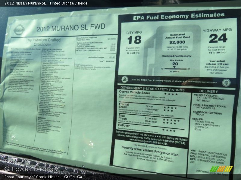 Tinted Bronze / Beige 2012 Nissan Murano SL