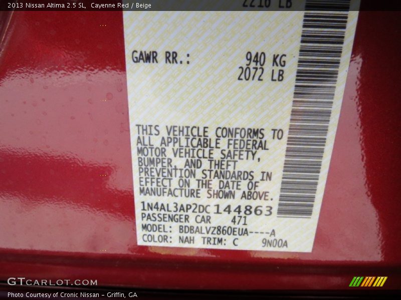 Cayenne Red / Beige 2013 Nissan Altima 2.5 SL