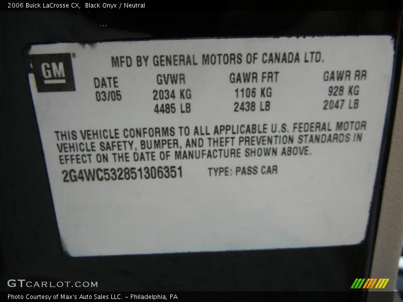 Black Onyx / Neutral 2006 Buick LaCrosse CX