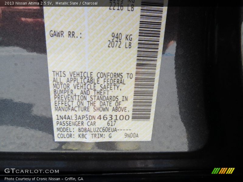 Metallic Slate / Charcoal 2013 Nissan Altima 2.5 SV