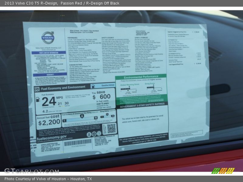  2013 C30 T5 R-Design Window Sticker