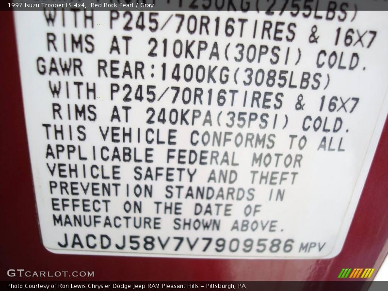 Red Rock Pearl / Gray 1997 Isuzu Trooper LS 4x4