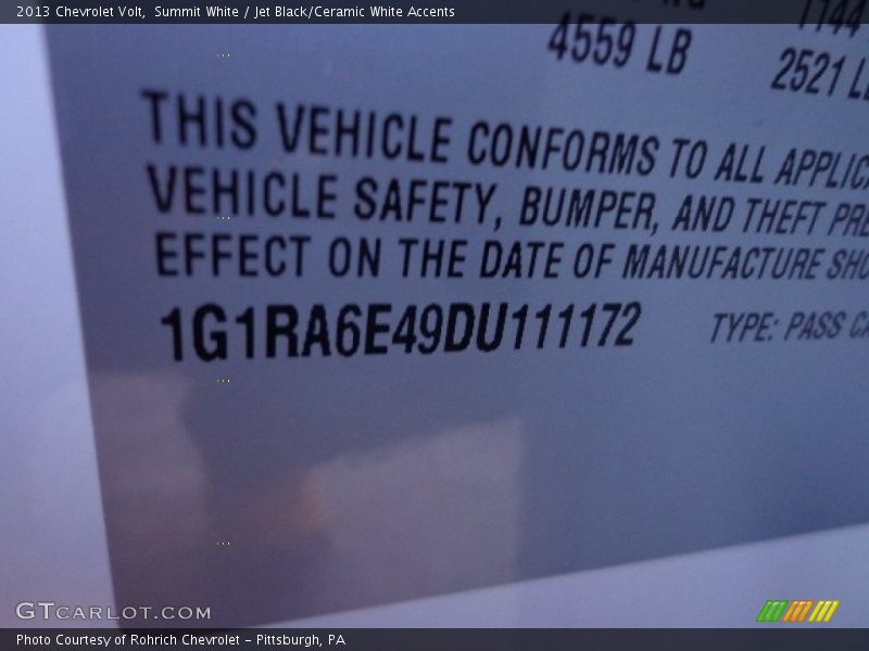 Summit White / Jet Black/Ceramic White Accents 2013 Chevrolet Volt
