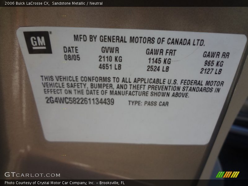 Sandstone Metallic / Neutral 2006 Buick LaCrosse CX