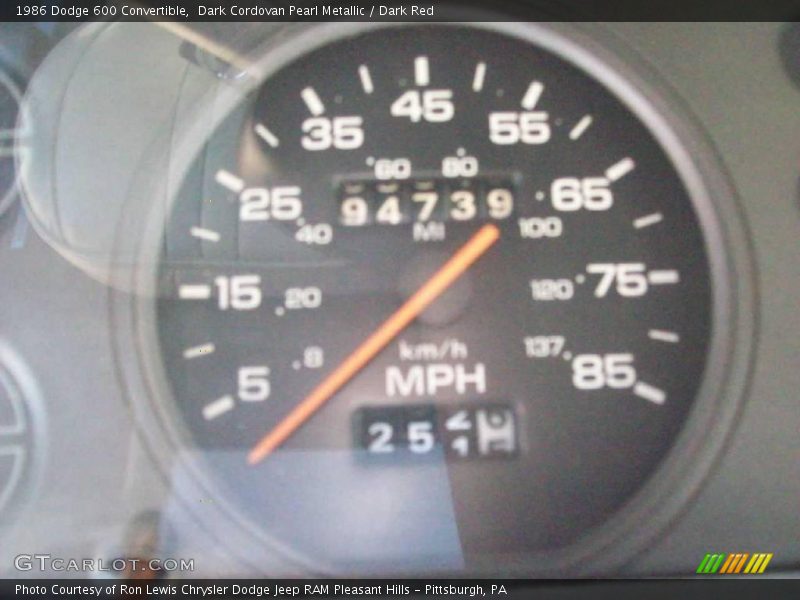 Dark Cordovan Pearl Metallic / Dark Red 1986 Dodge 600 Convertible