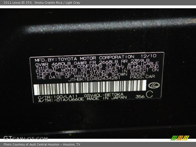 Smoky Granite Mica / Light Gray 2011 Lexus ES 350