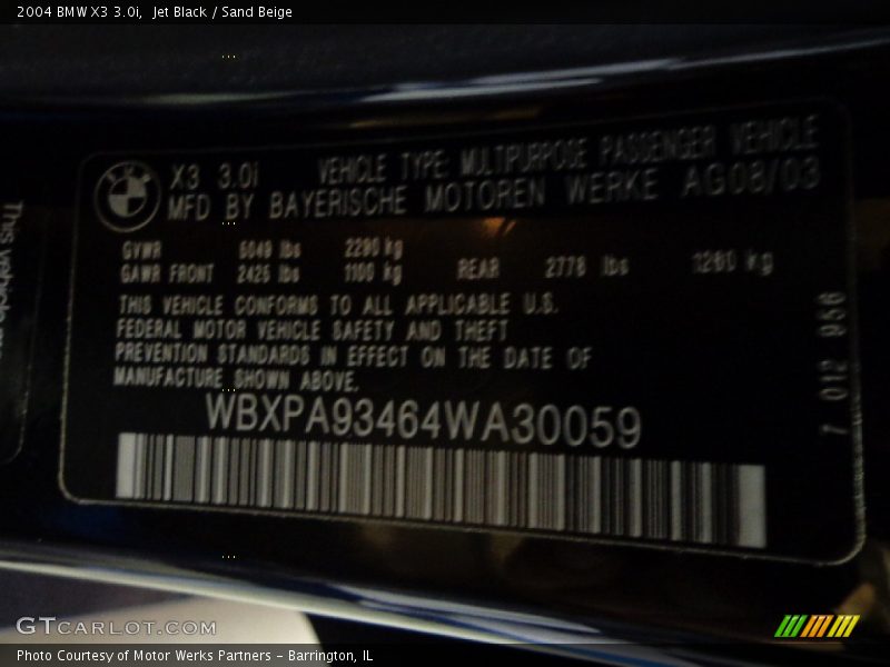 Jet Black / Sand Beige 2004 BMW X3 3.0i