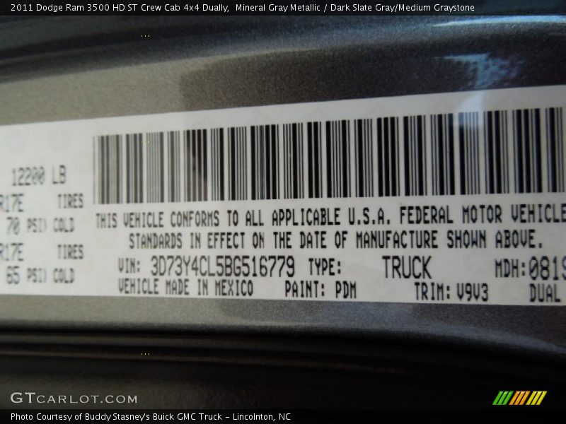 Mineral Gray Metallic / Dark Slate Gray/Medium Graystone 2011 Dodge Ram 3500 HD ST Crew Cab 4x4 Dually