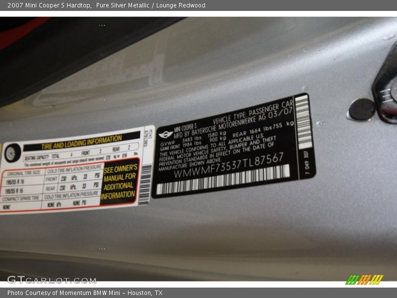 Pure Silver Metallic / Lounge Redwood 2007 Mini Cooper S Hardtop