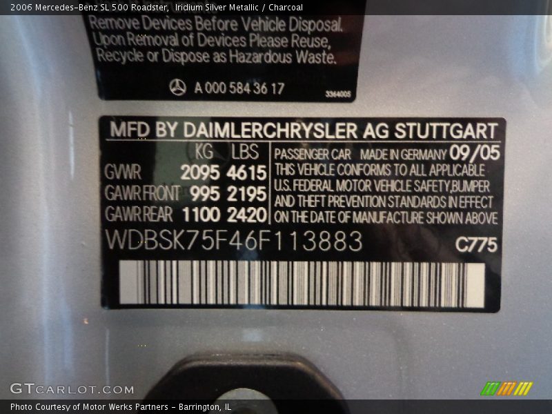 Iridium Silver Metallic / Charcoal 2006 Mercedes-Benz SL 500 Roadster