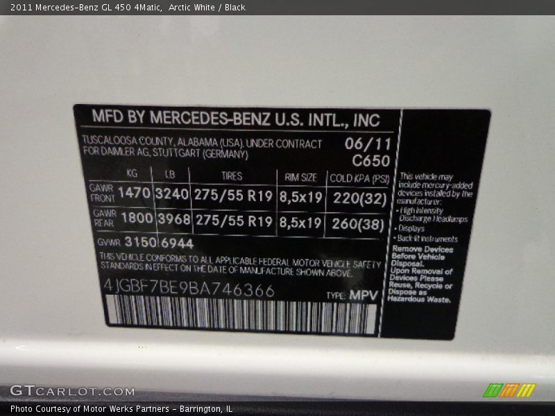 Arctic White / Black 2011 Mercedes-Benz GL 450 4Matic