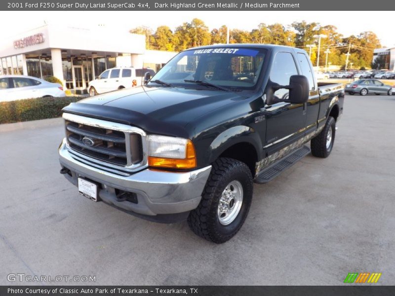 Dark Highland Green Metallic / Medium Parchment 2001 Ford F250 Super Duty Lariat SuperCab 4x4