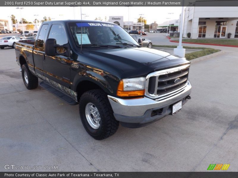 Dark Highland Green Metallic / Medium Parchment 2001 Ford F250 Super Duty Lariat SuperCab 4x4