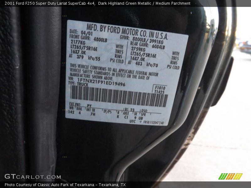 Dark Highland Green Metallic / Medium Parchment 2001 Ford F250 Super Duty Lariat SuperCab 4x4