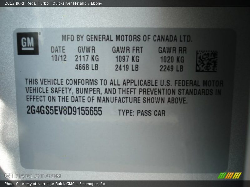Quicksilver Metallic / Ebony 2013 Buick Regal Turbo