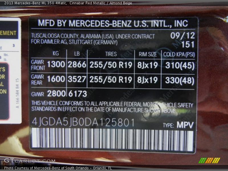 Cinnabar Red Metallic / Almond Beige 2013 Mercedes-Benz ML 350 4Matic