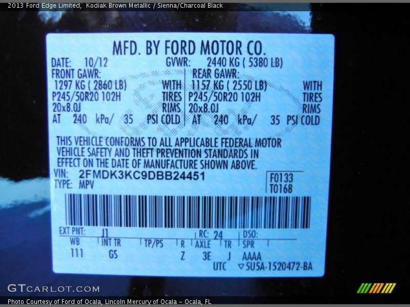 Kodiak Brown Metallic / Sienna/Charcoal Black 2013 Ford Edge Limited