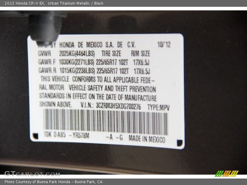 Urban Titanium Metallic / Black 2013 Honda CR-V EX
