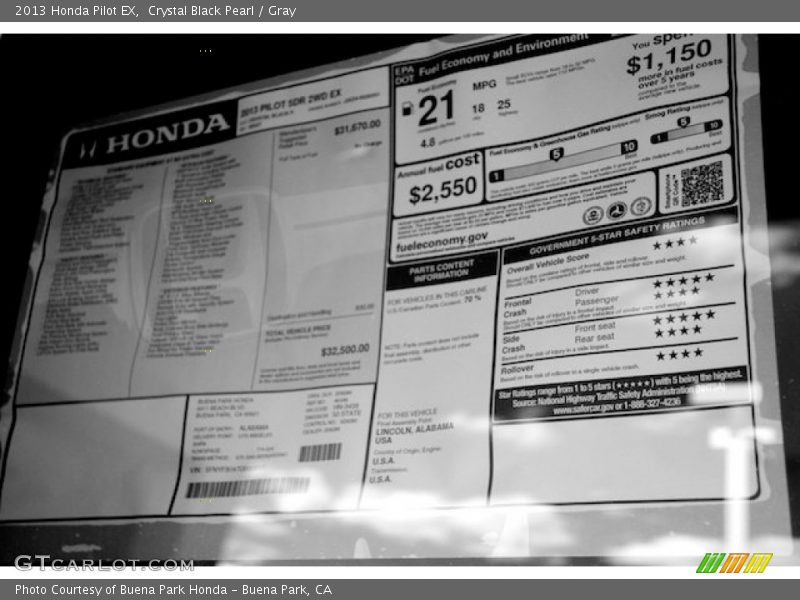 Crystal Black Pearl / Gray 2013 Honda Pilot EX