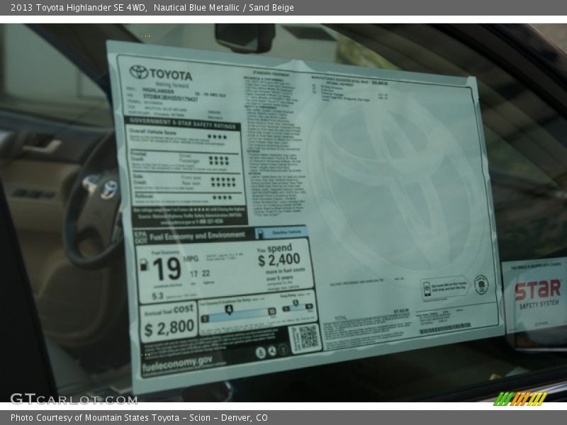 Nautical Blue Metallic / Sand Beige 2013 Toyota Highlander SE 4WD