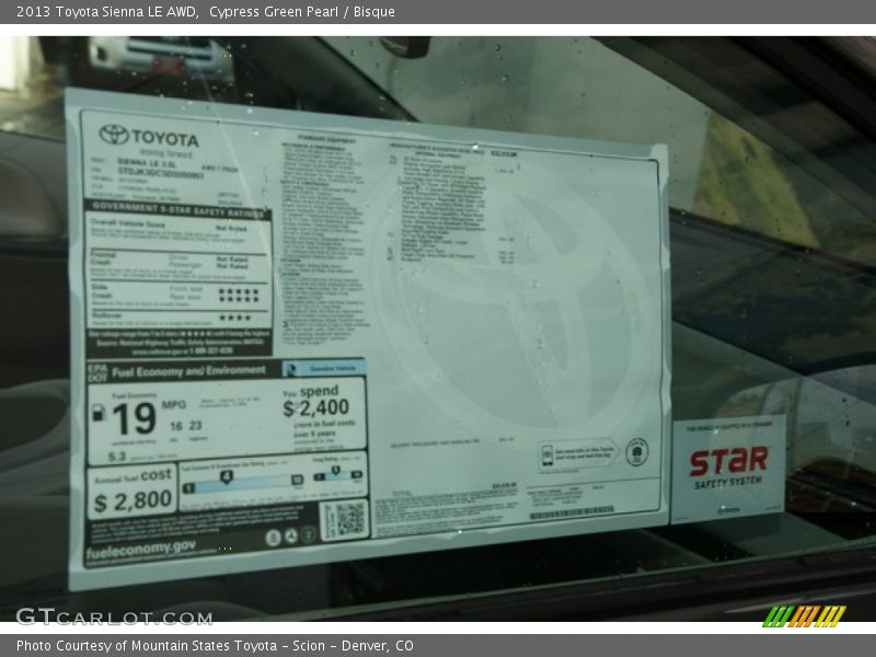  2013 Sienna LE AWD Window Sticker