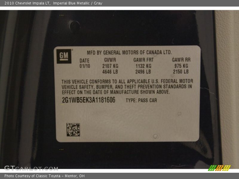 Imperial Blue Metallic / Gray 2010 Chevrolet Impala LT